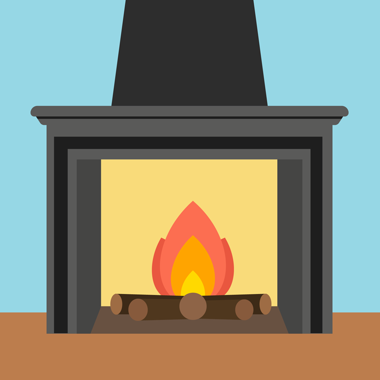 illustration of a fireplace with a fire burning inside